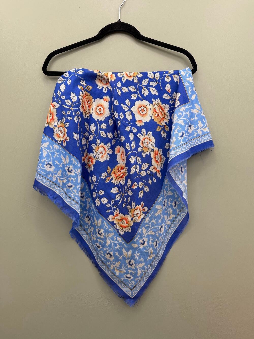 Blue Floral Square Scarf 31x31 Cottagecore Coastal Bandana Hair Scar
